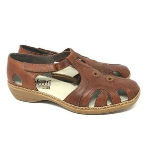 Rieker Sandals Brown Cutout Hook Loop Comfort 9